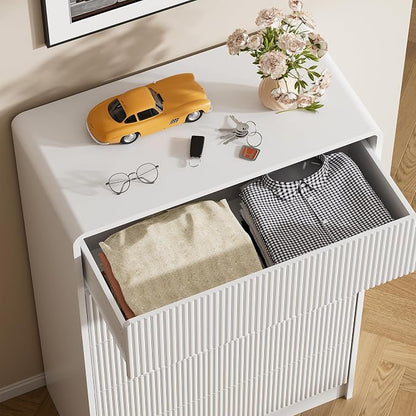 Furniway White 5 Drawer Dresser for Bedroom, Curved Tall Dresser with Push-to-Open Design, Chest of Drawers for Bedroom, Living Room, Hallway, 15.7”D x 32”W x 47.2”H