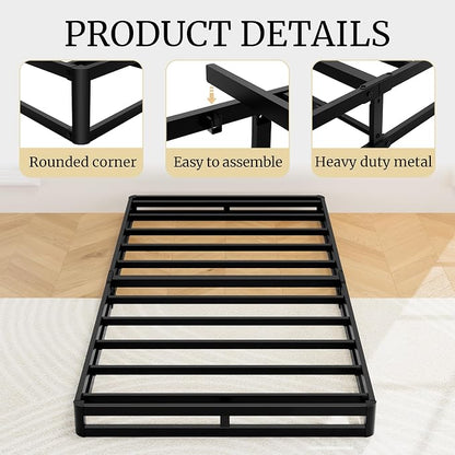 Awesofurni Twin Box Spring, 5 Inch Low Profile Twin Box Spring Only Bed Base, Heavy Duty Metal Frame Mattress Foundation with Fabric Cover, Easy Assembly-Noise Free