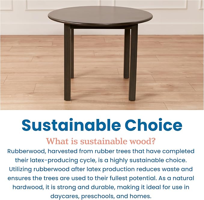 ECR4Kids 30in D Round Hardwood Table with 22in Legs, Kids Furniture, Grey Wash
