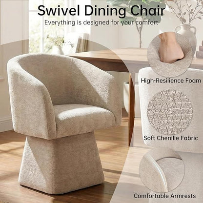 VKNOW Upholstered Swivel Dining Chairs Set of 4, Modern Dining Room Chairs with Barrel Back, Accent Arm Chair for Dining Room, Living Room, Bedroom, Vanity, Khaki