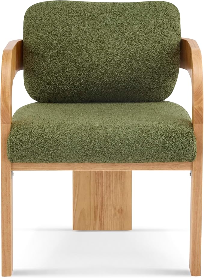 Christopher Knight Home Yorick Modern Boucle Dining Chair Set of 2 with Cushion, Solid Wood Dining Room Armchair Set, Curved Backrest Kitchen Side Chair, Living Room Comfy Extra Seat, Natural+Green