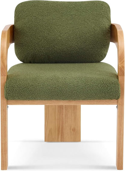 Christopher Knight Home Yorick Modern Boucle Dining Chair Set of 2 with Cushion, Solid Wood Dining Room Armchair Set, Curved Backrest Kitchen Side Chair, Living Room Comfy Extra Seat, Natural+Green
