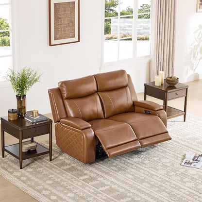 Watson & Whitely Genuine Leather Power Loveseat Recliner Sofa, Zero Gravity Reclining Loveseat with Power Headrest & Hidden Storage, Charging Ports, Dual Recliner Sofas for Living Room, Saddle Brown