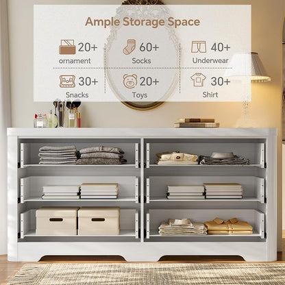 FUSUNBAO Fluted 6 Drawer Dresser, Modern Wood Dresser for Bedroom,TV Stand,Thickened Curved Profile Design,Bedroom,Entryway,Wood Drawer Organizer (White Oak)