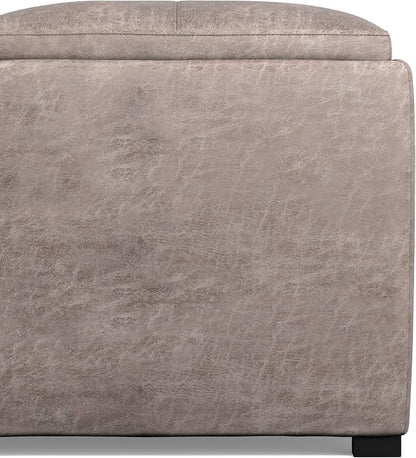 SIMPLIHOME Avalon Wide Contemporary Square Coffee Table Storage Ottoman, Distressed Grey Taupe, Table Ottoman