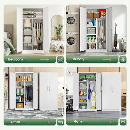 Letaya Metal Locker,Steel Wardrobe Storage Cabinets with Lock Door,Clothing Coat Storage Freestanding for Office, Home, School, Employee,Gym,Fire Department (White)
