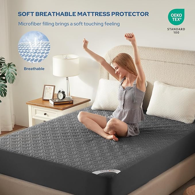 BEDLORE Waterproof Mattress Protector, Full Size Mattress Pad with Deep Pocket 6"-15" Depth, Soft Dirt-Proof Double Bed Mattress Cover for Bedroom, College Dorm, Hotel (Gray)