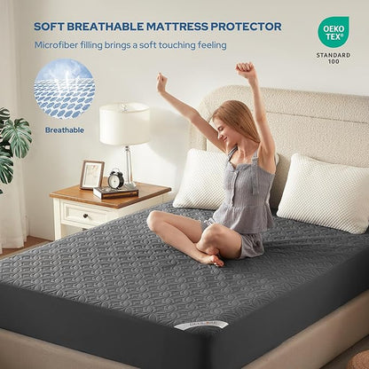 BEDLORE Waterproof Mattress Protector, California King Size Mattress Pad with Deep Pocket 6"-18" Depth, Soft Noiseless Dirt-Proof Bed Mattress Cover Washable for Home, Bedroom, Hotel (Gray)