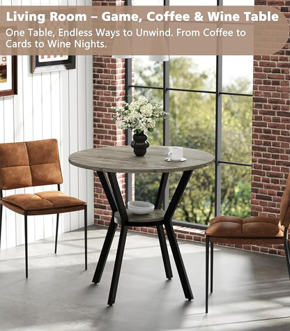 MECHYIN Round Dining Table for 2–4,31.5" Small Kitchen Table with Storage, Rustic Wood Table with Metal Legs, Space Saving Dining Table for Kitchen, Office, Dining Room, Apartment or Studio