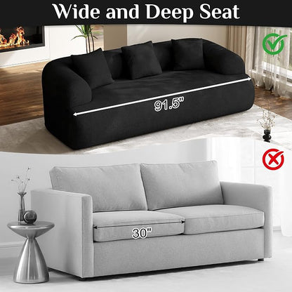 Oversized Sectional Sofa for Living Room, 91" + 76'' Modern Luxury Plush Chenille Extra Deep & Wide Seat Curved Cloud Couch with Throw Pillows, No Assembly Needed, Black