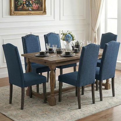 LSSBOUGHT Dining Chairs Set of 2,Upholstered Parsons Dining Room Chairs Fabric Kitchen Chairs with Solid Wood Frame and Nailhead Trim(Blue)