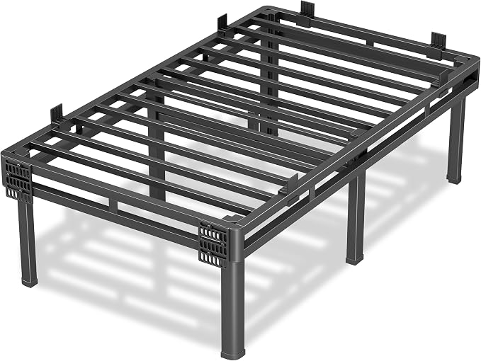Superay Twin XL Bed Frame, 18 inch Metal Bed Frame & Box Spring 2 in 1 Design, Double Layer Bed Frame with Rounded Legs, Heavy Duty Platform Support 4000lbs, with Matress Gasket & headboard Adapter