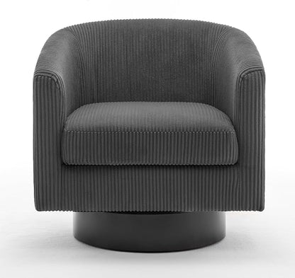 Swivel Accent Chair, Upholstered Corduroy Barrel Chair for Living Room, Small Single Sofa Bedroom Reading Seat, Gray