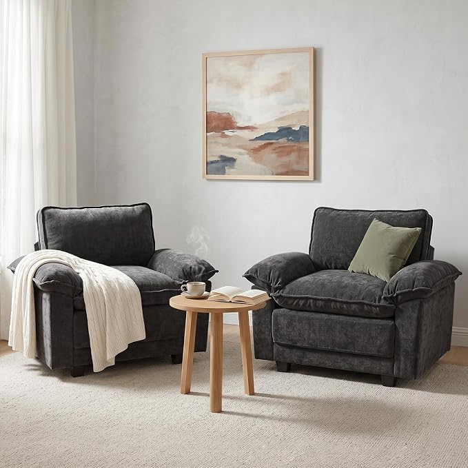 Modern Cloud Single Sofa, Comfy Chenille Couch for Living Room, Dark Gray | Cloud Couch，Comfortable Cushioning，Cozy Armrest Support，Modern Appearance，Easy Assembly, Sturdy Frame
