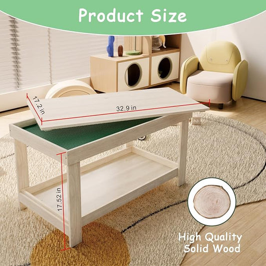 Kids Activity Table with Board and Storage Compatible with Lego, Wooden Play Table for Drawing, Building Blocks, Reading, Boys Girls Gifts
