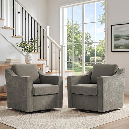 Swivel Accent Chair, Modern Round Barrel Arm Chair for Living Room, Bedroom, Comfy Club Reading Chairs for Adults (Chenille Sand, Set of 1)
