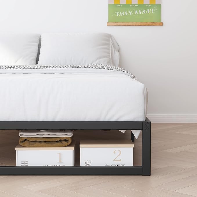 Richwanone 10 Inch Queen Bed Frame Metal Platform Bed, Black | Queen Size Bed Frame, Mattress Foundation with Steel Slat Support, No Box Spring Needed, Easy Assembly