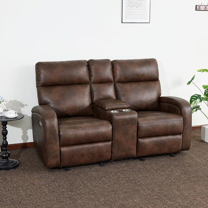 MCombo Zero Wall Recliner Loveseat, 2-Seat Power Wall Hugger Sofa with USB & Type-C Dual Ports, for Small Space Living Room RV, Faux Leather PR646 (Dark Brown, Loveseat with Console)