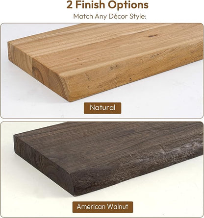 Vivelove Live Edge Floating Shelves 36 inch, Elm Wood Shelf with Invisible Bracket, Rustic Farmhouse Wall Shelf for Living Room Bedroom Bathroom Office Book, 36x8 - Set of 2 - Natural
