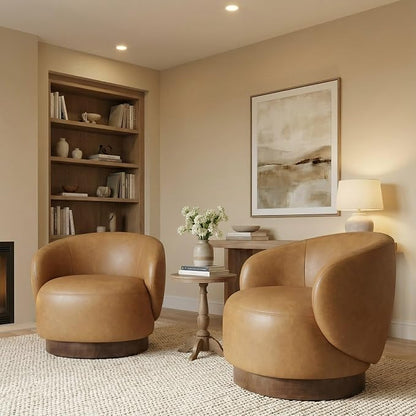KISLOT Swivel Accent Chair Modern Round Barrel Armchair with Upholstered Faux Leather for Living Room Bedroom Waitingroom,1 Box,Brown
