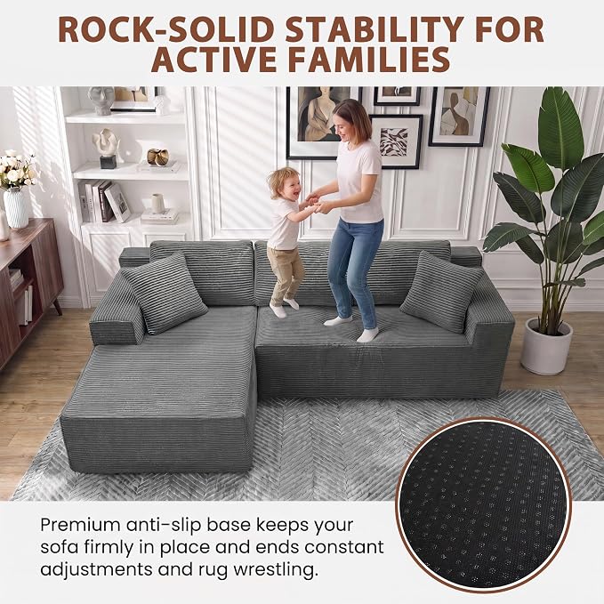 Homall 110" Boneless Sectional Couch, Modular Sectional Sofa L-Shape Couch with Deep Seat, Cloud Comfy Boneless Couch for Living Room, No Assembly Required (Corduroy, Grey)