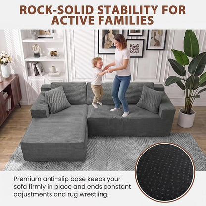 Homall 110" Boneless Sectional Couch, Modular Sectional Sofa L-Shape Couch with Deep Seat, Cloud Comfy Boneless Couch for Living Room, No Assembly Required (Corduroy, Grey)
