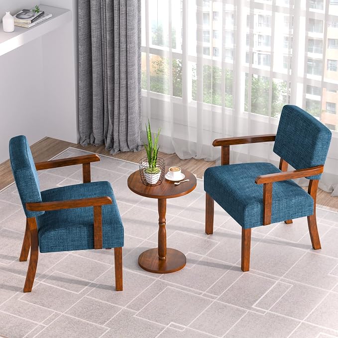 FAGAGA Accent Chair Set of 2 with Table, Living Room Chairs with Soft Seat and Armrests for Living Room Bedroom Reading Room Waiting Room, Lake Blue (AC01)