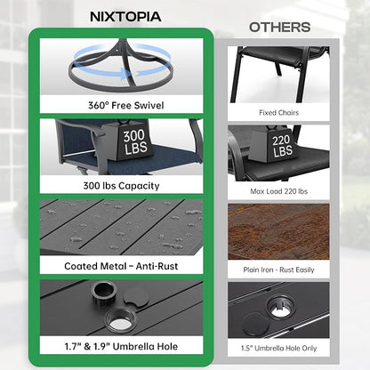 7-Piece Outdoor Dining Set with Umbrella Hole,Patio Swivel Chairs Set and 63"x 38"x 28" Outdoor Patio Table for 6,Modern Garden Dining Set for Poolside Seaside Backyard