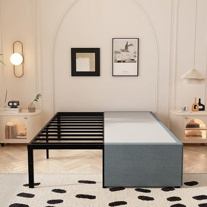 Maenizi 18 Inch King Bed Frame with Fabric Cover, Heavy Duty King Platform Bed Frame Support Up to 3000 lbs, Easy Assembly, Noise Free, Black