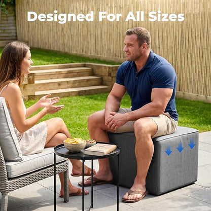 Living&Giving Square Outdoor Ottoman Pouf, 24 Inch Waterproof Patio Ottoman Foot Rest with Solid High-Density Foam, Comfy Boneless Footstool for Outside Couch & Seating, Dark Gray