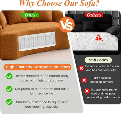 66" Curved Loveseat Sofa for Small Space, Boneless Chenille Boucle Cloud Couch, Luxury Extra High Back & Deep Seat, Oversized Comfort with No Assembly Required for Office, Dorm (Orange)