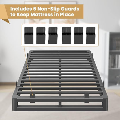 6 Inch California King Bed Frames with Rounded Corner and Squeak Free U-Slot Design, Metal Platform Bed Frames 6 Non-Slip Guards, 3500lbs Heavy Duty Steel Slat Support, No Box Spring Needed
