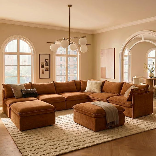 Cloud Modular Hosting Sectional, Oversized Deep Seat Comfort, Luxe Chenille | Fully Removable Washable Covers, Memory Foam Seat Cushions, Storage Ottoman, Premium Fabric