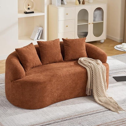 65" Curved Loveseat Sofa, Deep Seat Love Seat Couches with 3 Throw Pillows, Modern 2 Seater Boneless Curved Couch, Compressed Floor Sofa for Living Room Small Spaces, No Assembly, Orange