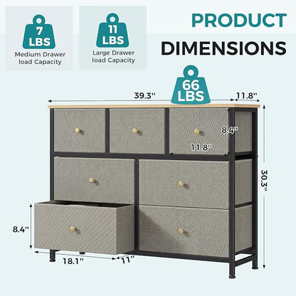 OLIXIS 7 Drawer Dresser for Bedroom, Tall Fabric Storage Tower with Sturdy Steel Frame and Wooden Top, Large Dresser for Living Room Entryway with Easy Pull Fabric Bins,Dark Green