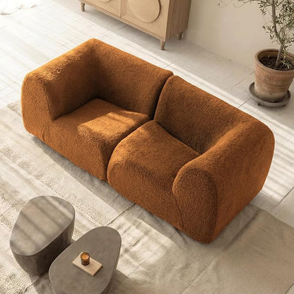 76" Loveseat Modular Sofa with High-Density Foam, 2-Piece Curved Sectional Couches, Boneless Sherpa Deep Seat Couch with Armrest, Cloud Soft Lounge Modern Sofas for Living Room – No Assembly, Brown