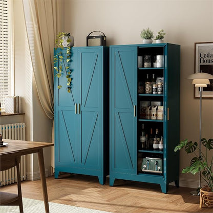 COFaR 71" Metal Pantry Cabinet in Peacock Blue, 5-Tier Storage with Adjustable Shelves, Modern Statement Cupboard for Kitchen, Bathroom & Living Room