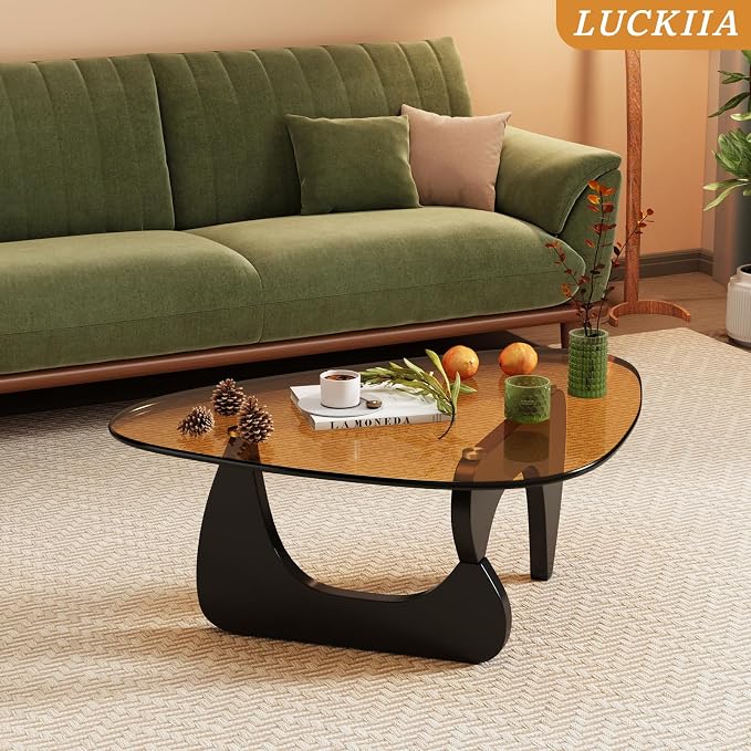 Coffee Tables Glass Small Farmhouse Coffee Table Mid-Century Modern Wood Center Table for Living Room, Black Brown, 36 Inch