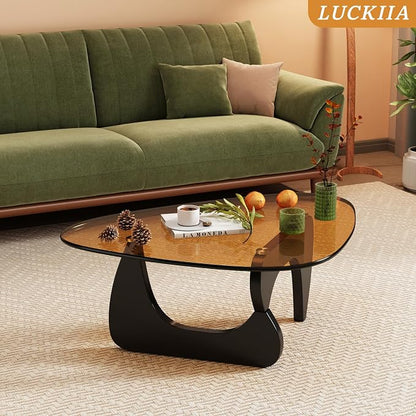 Coffee Tables Glass Small Farmhouse Coffee Table Mid-Century Modern Wood Center Table for Living Room, Black Brown, 36 Inch