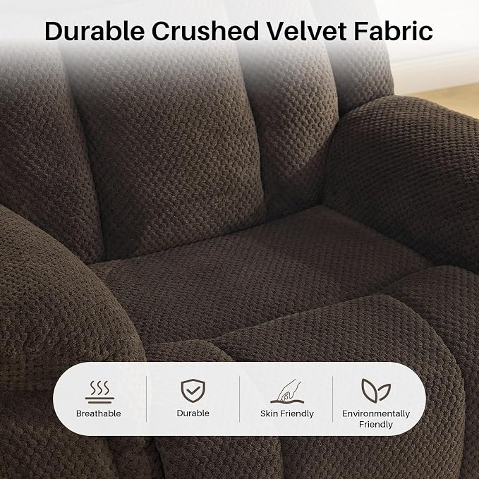 Massage Recliner Chair with Heat, Velvet Recliner Chairs for Adults, 39" Wide Manual Reclining Ergonomic Lounge Chair, Overstuffed Wall Hugger Recliners for Living Room, Chocolate Brown