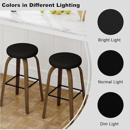 Bar Stools Set of 2, Counter Height Backless Bar Stools, 30" Swivel Barstools Kitchen Chair with Upholstered Fabric Seat, Black