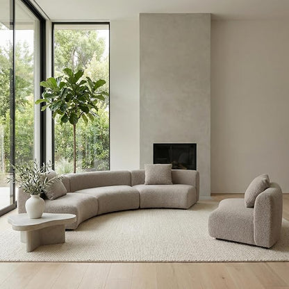 Acanva Formia Boucle Curved Sectional Sofa, 3 Armless Chairs, Light Coffee | Modular Couch, Modern Minimalist, Wood Frame, For Living Room, Apartment, Home Office