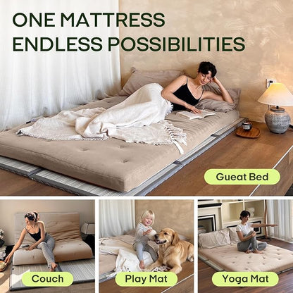 ZonLi Japanese Floor Futon Mattress Twin Size 75"x 39", 100% Cotton Cover 2.5'' Thicken Tatami Mattress, Foldable Sleeping Pad, Portable Dormitory Tatami Mat(Khaki)