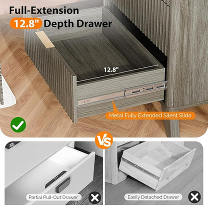 VINGLI Fluted Tall Dresser 5 Drawer Grey Chest of Drawers, Wood Dresser with Rounded Edges, Gray Chest Dressers for Bedroom, 29.92" W*15.6" D*44.88" H