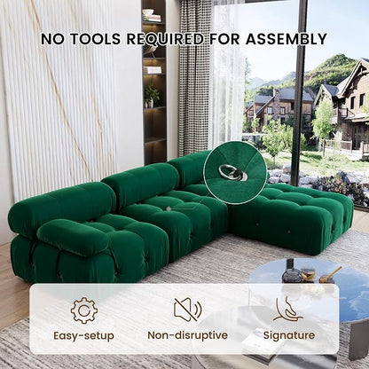 104" Convertible Modular Sectional Sofa, L-Shaped Velvet Sectional Couch with Chaise Ottoman, Minimalist Modern Sofas for Living Room Bedroom Office Apartment (Green)