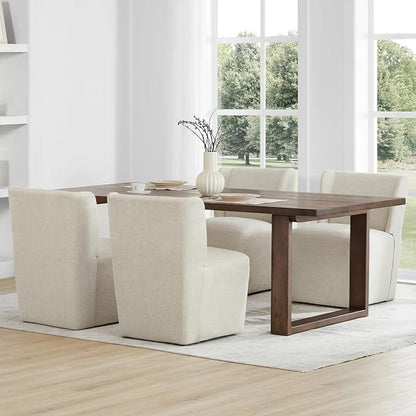 KISLOT Upholstered Dining Chairs Set of 2 with Casters, Wingback Modern Side Armless Deskchair with Rollers for Diningroom Bedroom Livingroom Reading Room, Cream Beige Fabric
