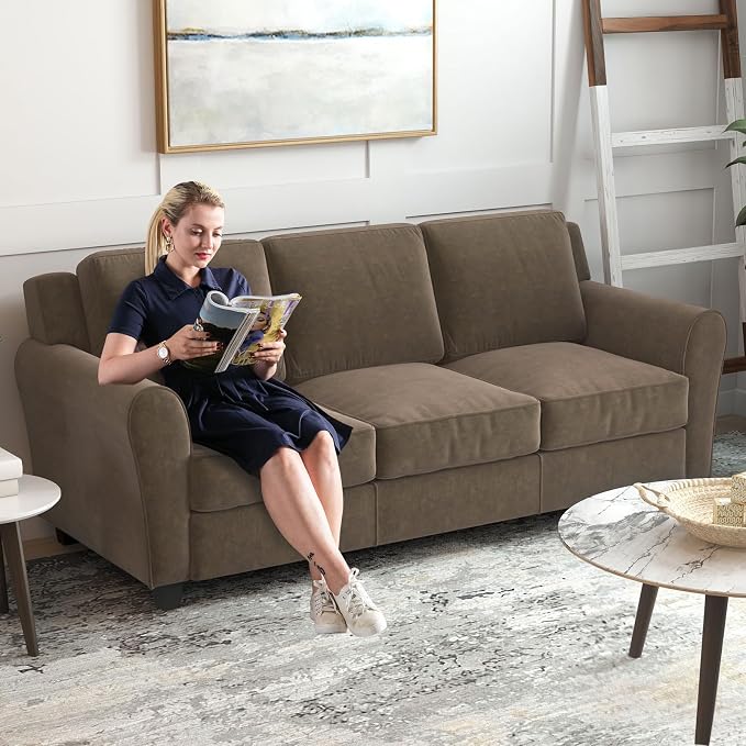 Bonzy Home 80.7" Brown Couches for Living Room, 3 Seater Modern Comfy Sofa with Thick Cushion for Home Apartment Office