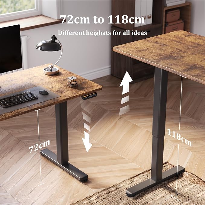 Claiks Electric Standing Desk, Adjustable Height Stand up Desk, 55x24 Inches Sit Stand Home Office Desk with Splice Board, Black Frame/Rustic Brown Top