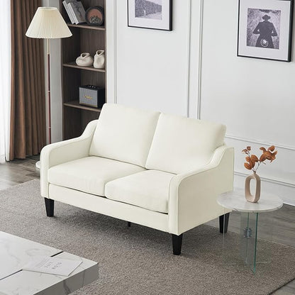 VINGLI Loveseat Mid-Century Modern Loveseat Sofa Couch 53" Wide 2 Seater Sofa Couch Love Seat with Scooped Armrest for Small Spaces, Living Room, Dorm, Bedroom, Apartment (Creamy White)
