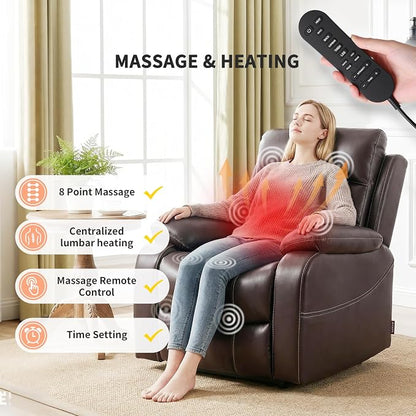 EONIX Power Zero Wall Hugger Power Recliner Chair for Small Space RV Living Room,Power Recliner with Massage and Heat, USB & USB-C Charging Ports, SXXY003992, Dark Brown
